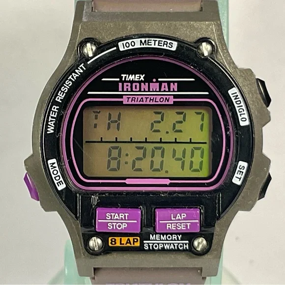 RARE Timex Ironman Triathlon Ladies/Womens Watch Pink/Purple Indiglo Vintage Timex Ironman Triathlon Watch Women 33mm Black Purple 10 Lap  main image 3